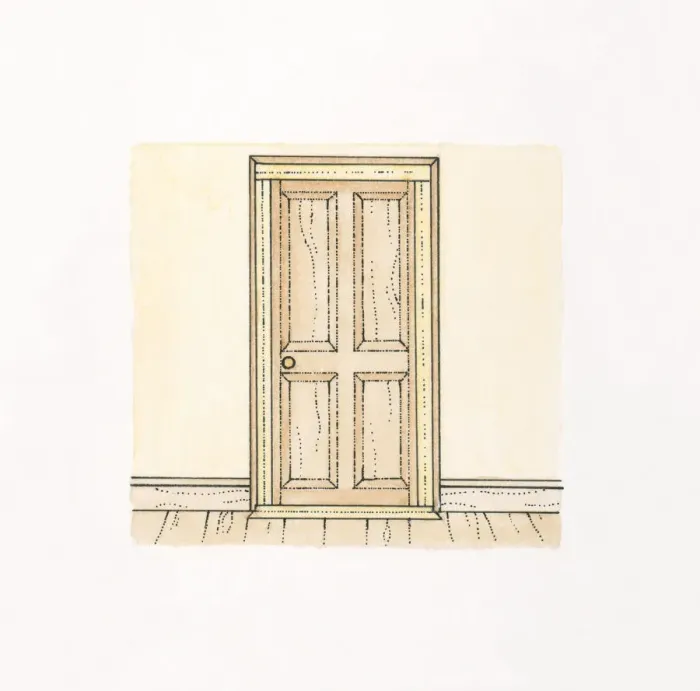Framed Print : Illustration of bare wood internal door and wooden floor Framed Print : Illustration of bare wood internal door and wooden floor