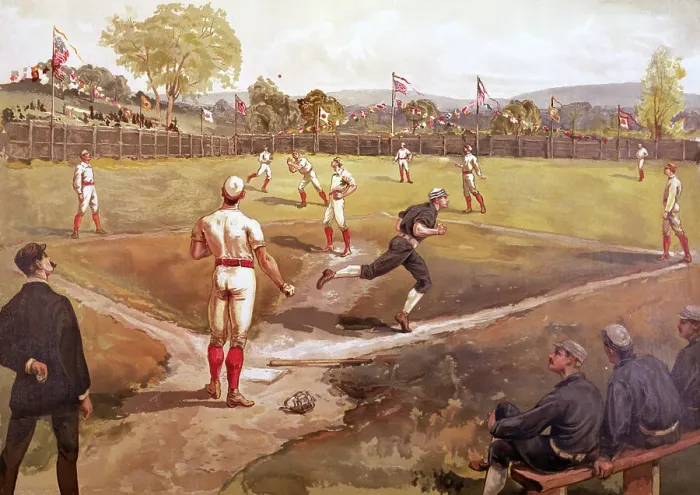 Framed Print : Illustration of a Baseball Game in Action Framed Print : Illustration of a Baseball Game in Action