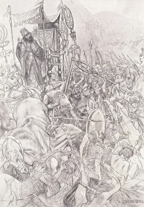 Framed Print : Illustration of Battle Surrounding the Chariot of Darius Framed Print : Illustration of Battle Surrounding the Chariot of Darius