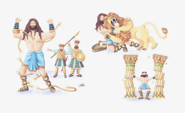 Samson's Divine Strength Print, Judges 14-16 Bible Scene. Art