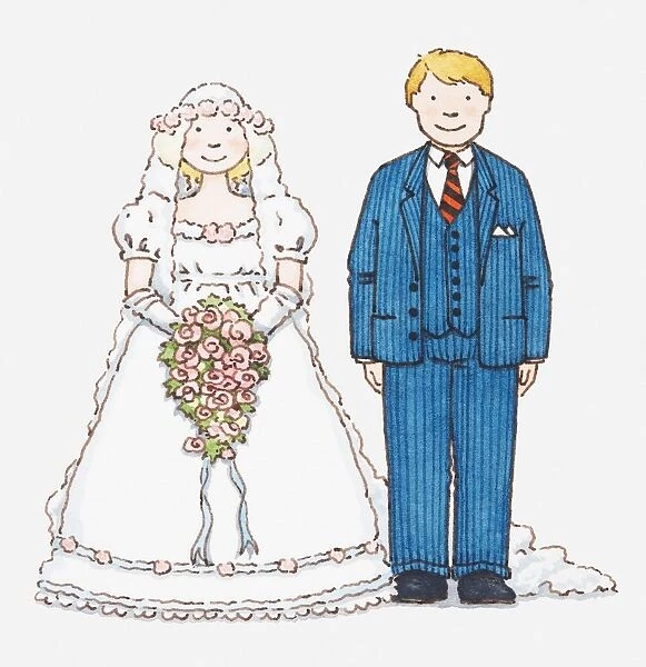 Illustration of a bride and groom