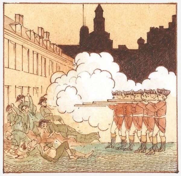 Illustration of British redcoats killing civilians, known as the Boston Massacre