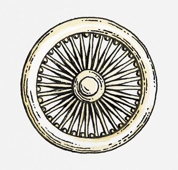 Illustration of Buddhist wheel of law (dharma)