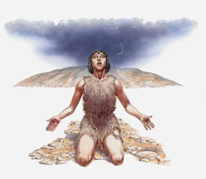 Framed Print : Illustration of Cain on knees, having a mark put on his face, Book of Genesis Framed Print : Illustration of Cain on knees, having a mark put on his face, Book of Genesis