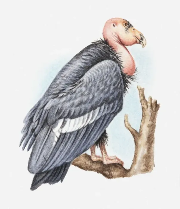 Framed Print : Illustration of California condor (Gymnogyps californianus) perching on tree branch, side view Framed Print : Illustration of California condor (Gymnogyps californianus) perching on tree branch, side view