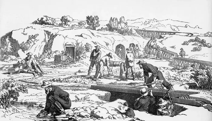 Framed Print : Illustration of How California Gold Mines Were Worked Framed Print : Illustration of How California Gold Mines Were Worked