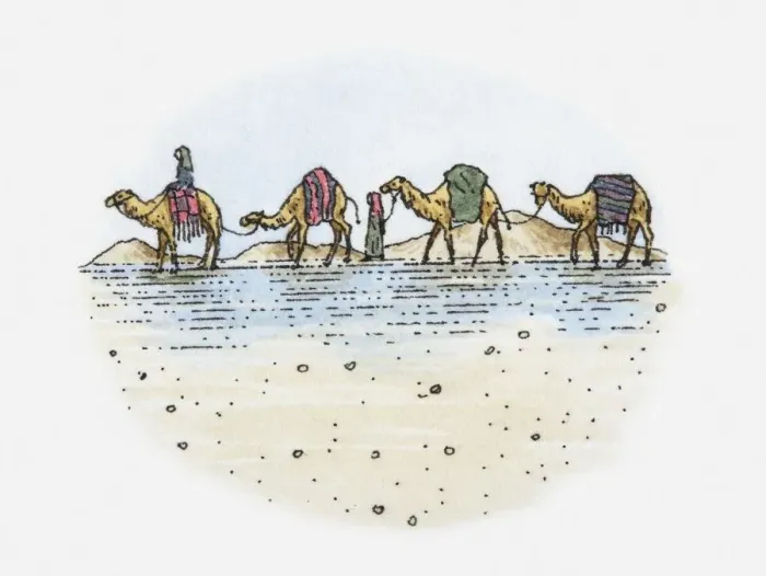 Framed Print : Illustration of camel train in the desert Framed Print : Illustration of camel train in the desert