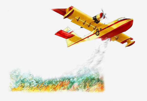 Illustration of Canadair CL-215 (Scooper) firefighting plane in mid-air