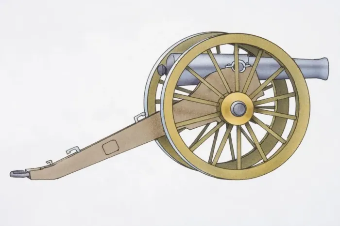 Framed Print : Illustration, cannon mounted on vehicle consisting of axle and two wheels Framed Print : Illustration, cannon mounted on vehicle consisting of axle and two wheels