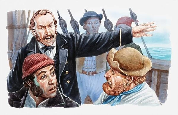 Illustration of Captain Gould ordering his men off the ghost ship and back onto the Ellen Austin