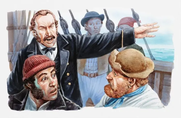 Framed Print : Illustration of Captain Gould ordering his men off the ghost ship and back onto the Ellen Austin Framed Print : Illustration of Captain Gould ordering his men off the ghost ship and back onto the Ellen Austin
