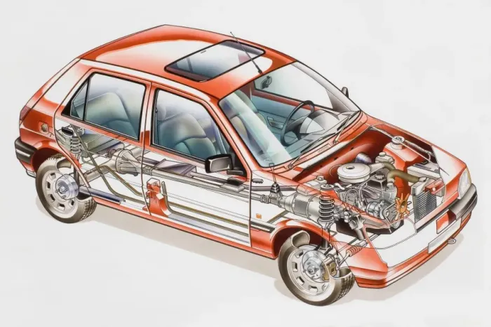 Framed Print : Illustration of car and engine Framed Print : Illustration of car and engine