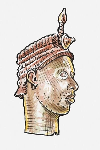 Illustration of carved wooden bust from ancient Africa