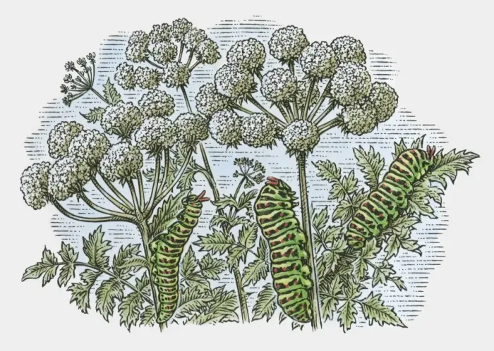 Framed Print : Illustration of caterpillars feeding on leaves