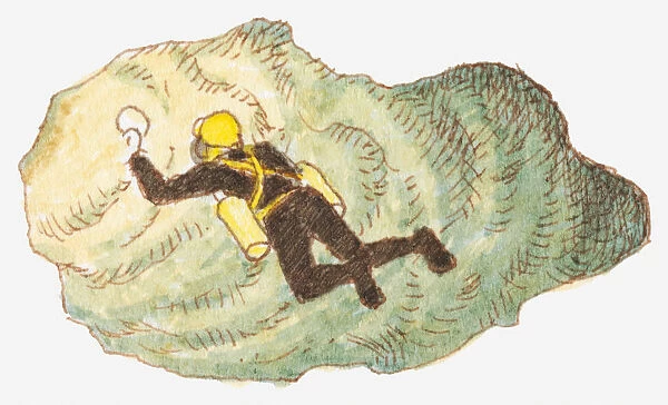 Illustration of a cave diver