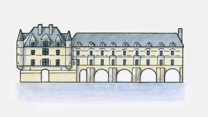 Framed Print : Illustration of Chateau de Chenonceau, France Framed Print : Illustration of Chateau de Chenonceau, France