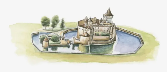 Framed Print : Illustration of Chateau de la Brede, La Brede, Gironde, France Framed Print : Illustration of Chateau de la Brede, La Brede, Gironde, France