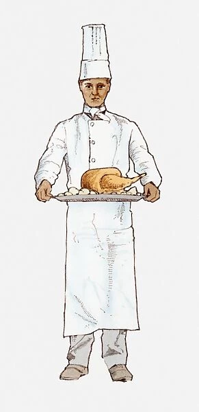Illustration of chef serving a turkey