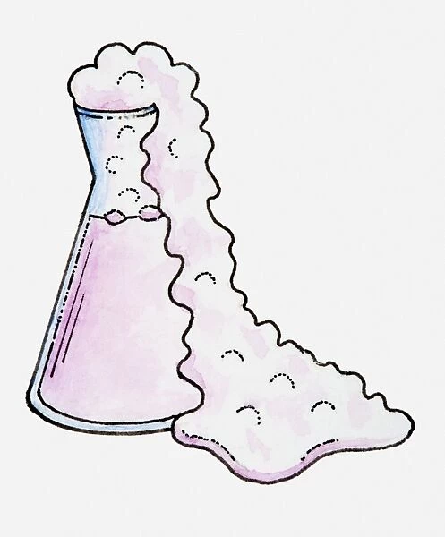 Illustration of chemical liquid reacting in flask