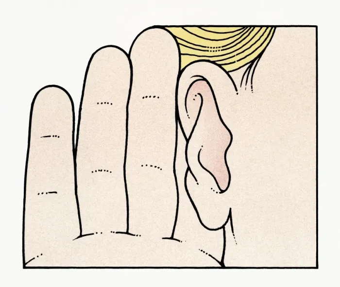 Framed Print : Illustration of childs hand held up to ear Framed Print : Illustration of childs hand held up to ear
