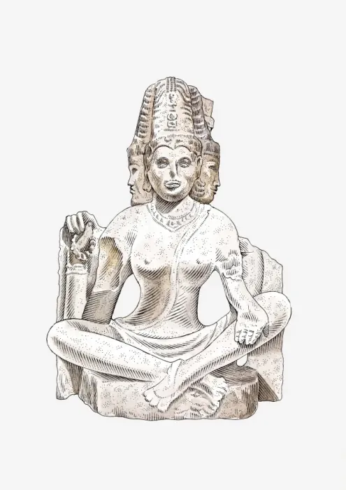 Framed Print : Illustration of Chola granite statue of seated Brahma, India Framed Print : Illustration of Chola granite statue of seated Brahma, India