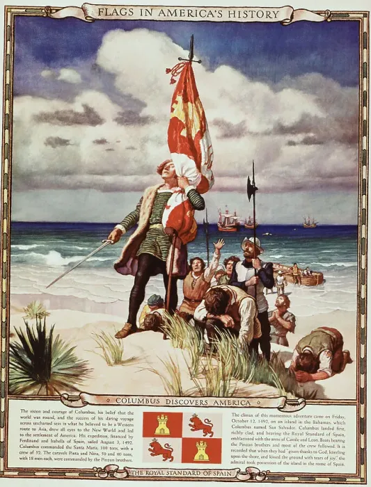 Framed Print : Illustration of Christopher Columbus and His Men Arriving on the Shores of America Framed Print : Illustration of Christopher Columbus and His Men Arriving on the Shores of America