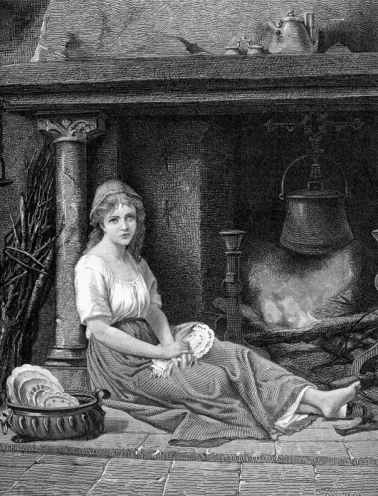 Framed Print : Illustration of Cinderella sitting in the corner