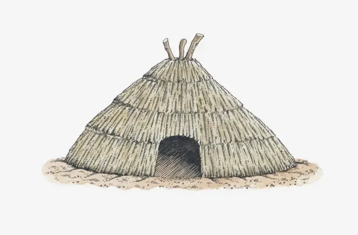 Framed Print : Illustration of circular house, Honshu, Japan Framed Print : Illustration of circular house, Honshu, Japan