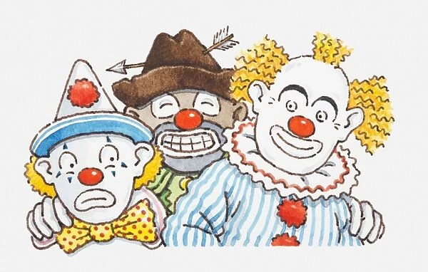 Illustration of three clowns