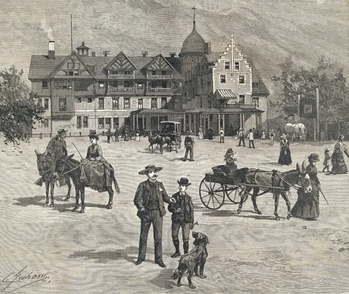 Framed Print : Illustration of Colorado Springs Settlers During Daily Routines Framed Print : Illustration of Colorado Springs Settlers During Daily Routines