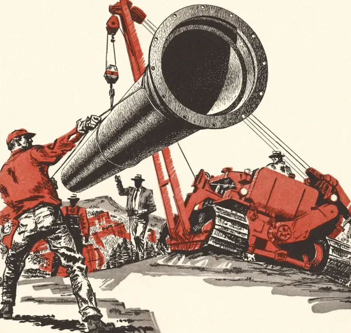 Framed Print : Illustration of a construction site with a large pipe Framed Print : Illustration of a construction site with a large pipe