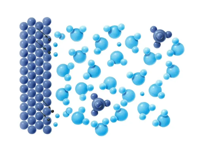 Framed Print : Illustration of copper electrode, as cathode electrons arrive from zinc anode via external circuit, they reduce hydrogen ions from acid, forming hydrogen gas molecules Framed Print : Illustration of copper electrode, as cathode electrons arrive from zinc anode via external circuit, they reduce hydrogen ions from acid, forming hydrogen gas molecules