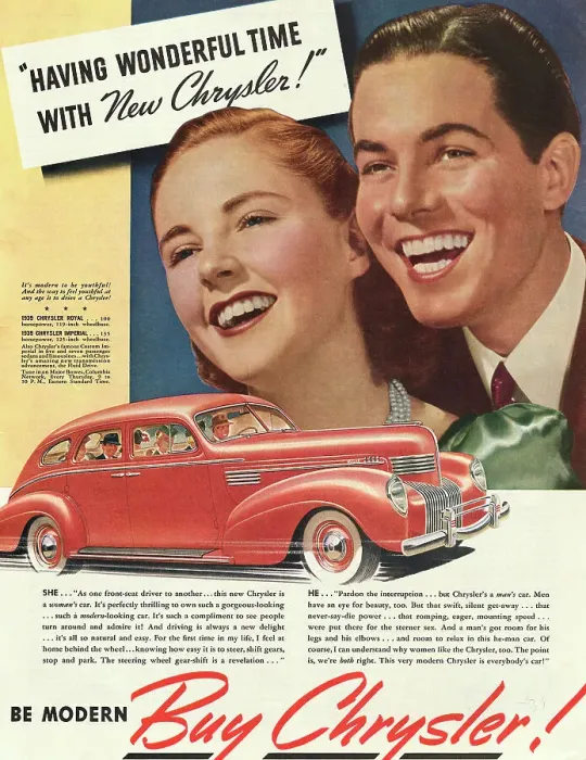 Framed Print : Illustration of Couple Envisioning New Chrysler
