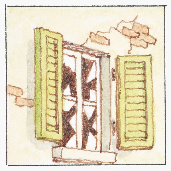 Illustration of cracked walls and broken windows caused by an earthquake