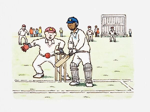 Illustration of cricket players