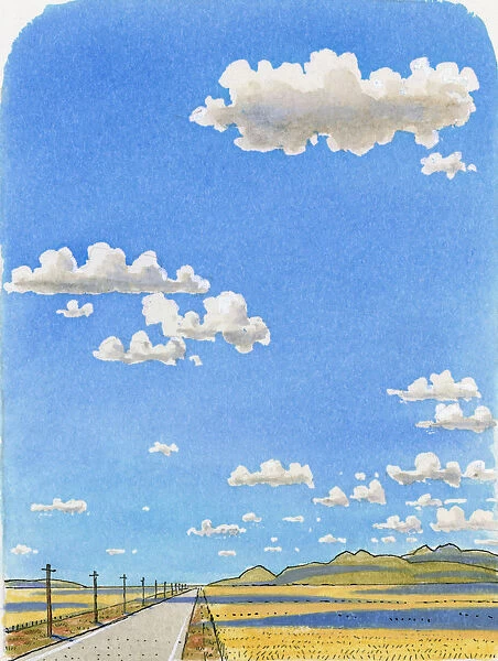 Illustration of cumulus clouds made by rising warm, moist midday air