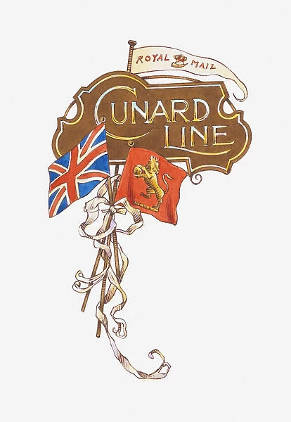 Illustration of Cunard Line shipping company sign