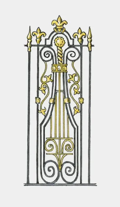 Framed Print : Illustration of decorative French Baroque gilded iron screen Framed Print : Illustration of decorative French Baroque gilded iron screen