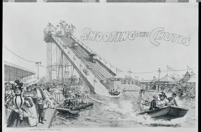 Framed Print : Illustration Depicting Amusement Park Scene Framed Print : Illustration Depicting Amusement Park Scene