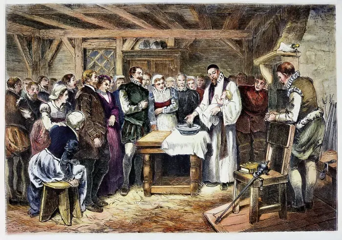 Framed Print : Illustration Depicting the Baptism of Virginia Dare Framed Print : Illustration Depicting the Baptism of Virginia Dare