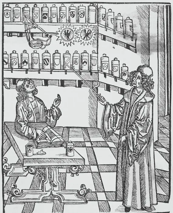 Framed Print : Illustration Depicting Doctor and Apothecary Framed Print : Illustration Depicting Doctor and Apothecary