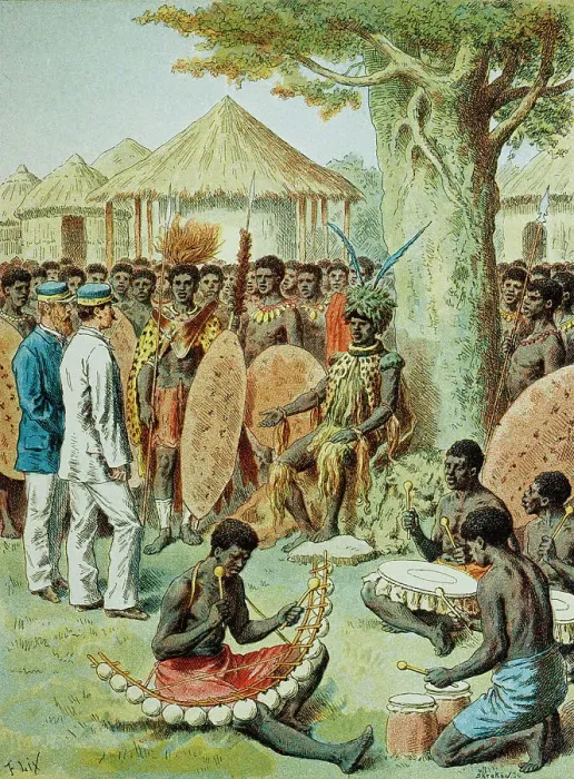 Framed Print : Illustration Depicting French Military Officers Being Received by African Royalty by Frederic Theodore Lix Framed Print : Illustration Depicting French Military Officers Being Received by African Royalty by Frederic Theodore Lix