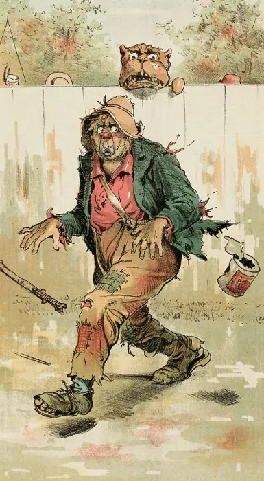 Framed Print : Illustration Depicting Guard Dog Scaring Man Framed Print : Illustration Depicting Guard Dog Scaring Man
