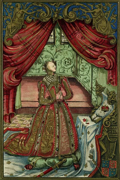 Framed Print : Illustration Depicting Queen Elizabeth Praying Framed Print : Illustration Depicting Queen Elizabeth Praying