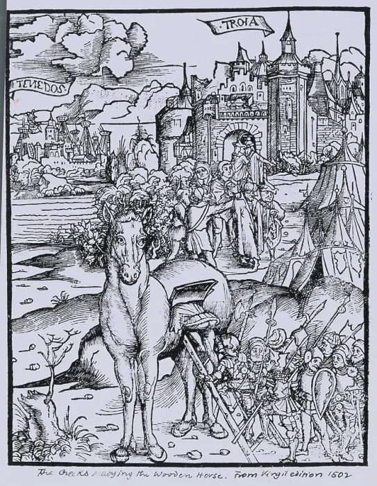 Framed Print : Illustration Depicting Soldiers Preparing Wooden Horse Framed Print : Illustration Depicting Soldiers Preparing Wooden Horse