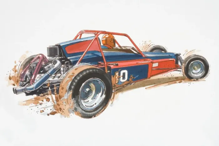 Framed Print : Illustration, Desert Racer being driven over sandy ground, single-seater buggy with red roll-cage, side view Framed Print : Illustration, Desert Racer being driven over sandy ground, single-seater buggy with red roll-cage, side view