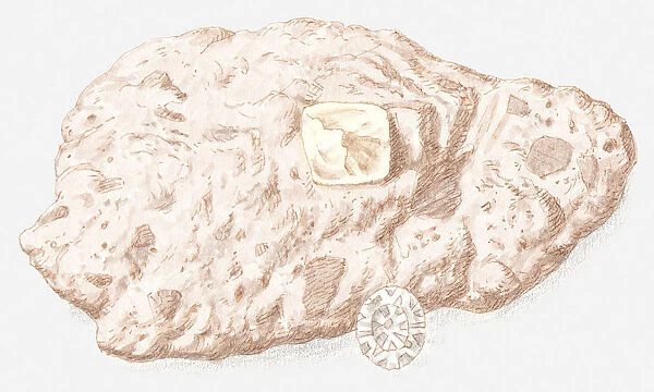Illustration of diamond in rock and cut diamond
