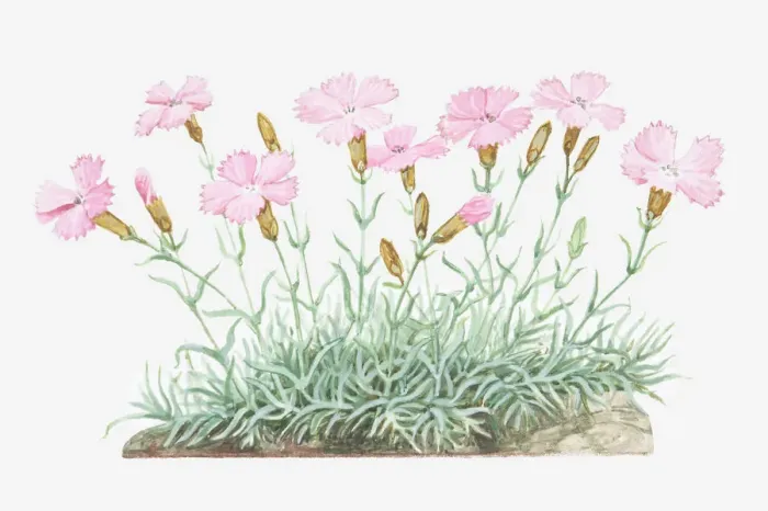 Framed Print : Illustration of Dianthus gratianopolitanus (Cheddar pink), pink flowers Framed Print : Illustration of Dianthus gratianopolitanus (Cheddar pink), pink flowers