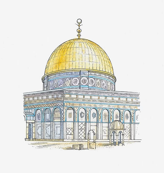 Illustration of Dome of the Rock, Jerusalem, Israel, built AD691