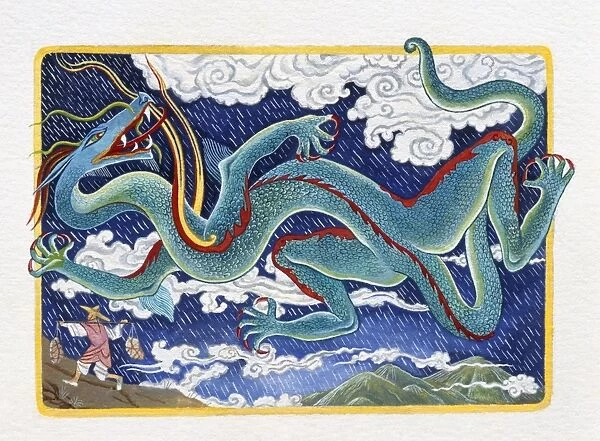 Illustration of Dragon in the Rain, representing Chinese Year Of The Dragon